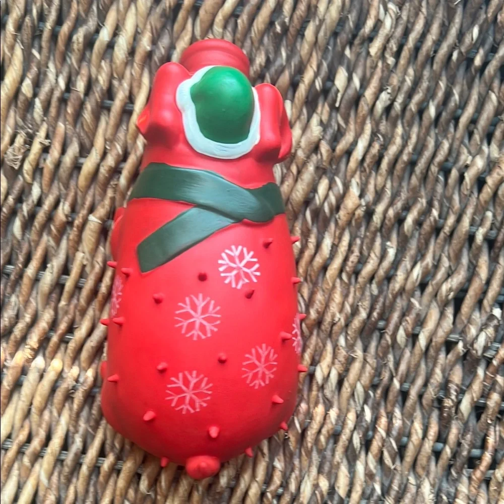 Vibrant Red and Green Holiday Squeaky Dog Toy with Spiky Texture